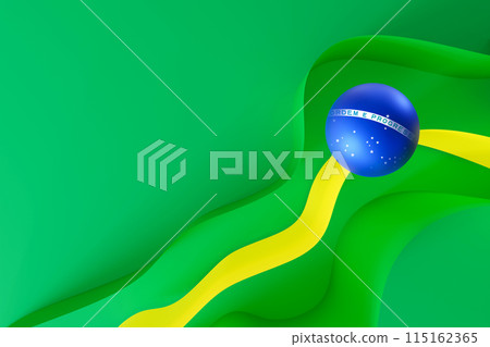 Vibrant abstract representation of Brazilian flag with flowing curves. Brazilian Independence Day, concept of patriotism and national pride. Empty, copy space for text. National holiday in Brazil. 3D. 115162365