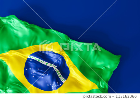 Brazilian national flag with blue yellow and green colors. Brazilian Independence Day concept of patriotism and national pride. Empty, copy space for text, advertising. National holiday in Brazil. 3D. 115162366