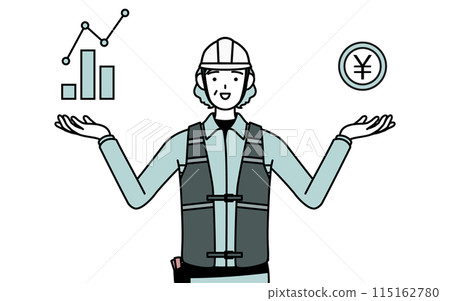 A senior female engineer in a helmet and work clothes explaining the image of DX and how it will improve business performance and sales A senior female engineer in a helmet and work clothes explaining the image of DX and how it will improve business performance and sales 115162780