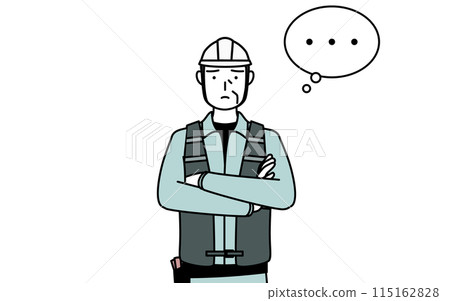 一位戴著頭盔和工作服的高級男工程師雙手交叉思考 115162828