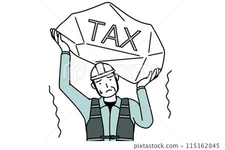 Senior male engineer in helmet and work clothes suffering from tax increase Senior male engineer in helmet and work clothes suffering from tax increase 115162845