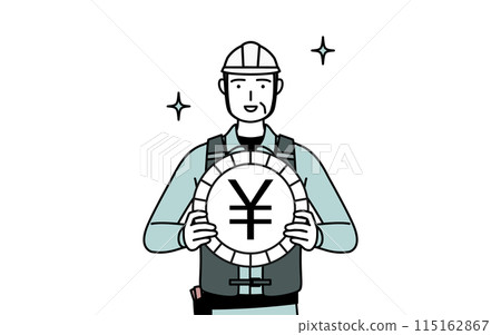 外匯收益和日圓堅挺的形象，頭盔和工作服的高級男工程師 115162867
