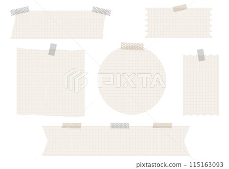 Stylish frame of graph paper attached with masking tape Memo background Brown 115163093