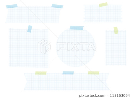 Simple frame of graph paper attached with masking tape Memo background Blue Simple frame of graph paper attached with masking tape Memo background Blue 115163094