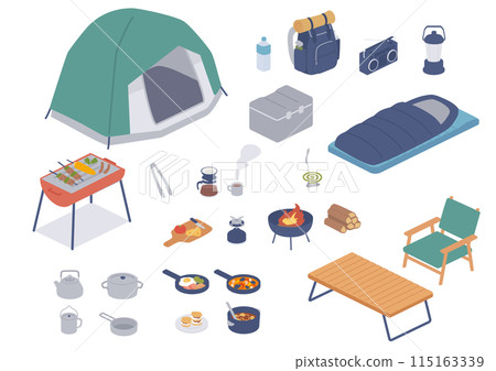 露營設備的等距插圖集 露營設備的等距插圖集 115163339