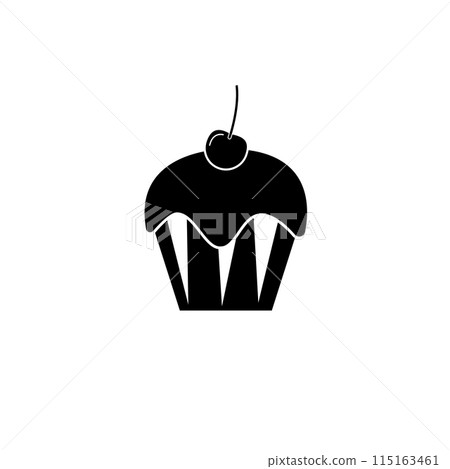 Sweet Cup Cake with Cherry Solid Flat Vector Icon Isolated on White Background Sweet Cup Cake with Cherry Solid Flat Vector Icon Isolated on White Background 115163461