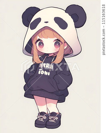 Chibi character of a girl wearing a panda costume AI 115163618