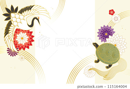 鶴、龜和日本花卉背景插畫素材向量敬老日長壽吉祥物 115164004