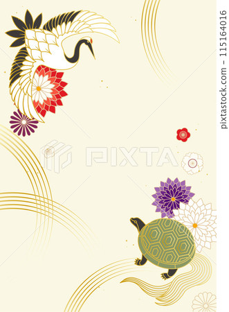 鶴、龜和日本花的背景插圖素材向量敬老日幸運符長壽長壽慶典 115164016
