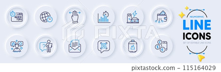 Qr code, Gas cylinder and Currency rate line icons for web app. Pack of Search employee, Charging station, Quick tips pictogram icons. Digital wallet, Multitasking gesture, Time zone signs. Vector 115164029