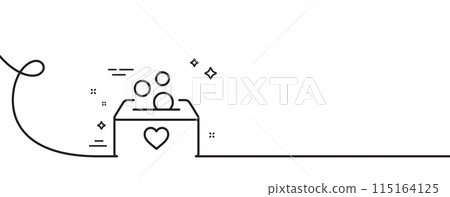 Donate money box line icon. Continuous one line with curl. Fundraising box sign. Donation coin symbol. Donation single outline ribbon. Loop curve pattern. Vector Donate money box line icon. Continuous one line with curl. Fundraising box sign. Donation coin symbol. Donation single outline ribbon. Loop curve pattern. Vector 115164125