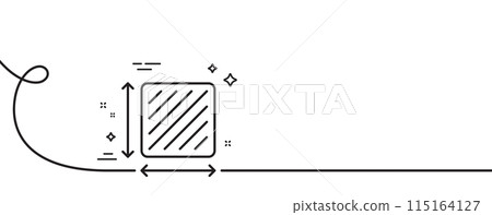 Square area line icon. Continuous one line with curl. Room dimension sign. Territory measurement symbol. Square area single outline ribbon. Loop curve pattern. Vector 115164127