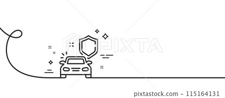 Car secure line icon. Continuous one line with curl. Insurance shield sign. Safe defense symbol. Car secure single outline ribbon. Loop curve pattern. Vector 115164131