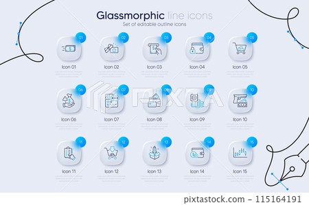 Set of Robbery, Candlestick graph and Buying accessory line icons for web app. Atm service, Bribe, Startup icons. Shopping, Money, Card signs. Internet shopping, Making money, Lock. Vector Set of Robbery, Candlestick graph and Buying accessory line icons for web app. Atm service, Bribe, Startup icons. Shopping, Money, Card signs. Internet shopping, Making money, Lock. Vector 115164191