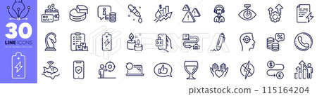 Battery charging, Eye laser and Wine glass line icons pack. Money tax, Info, Aroma candle web icon. Delivery report, Pie chart, Chemistry pipette pictogram. Antistatic, Recovery laptop. Vector Battery charging, Eye laser and Wine glass line icons pack. Money tax, Info, Aroma candle web icon. Delivery report, Pie chart, Chemistry pipette pictogram. Antistatic, Recovery laptop. Vector 115164204
