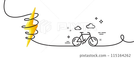 Bike line icon. Continuous one line with curl. City bicycle transport sign. Outdoor transportation symbol. Bike single outline ribbon. Loop curve with energy. Vector 115164262