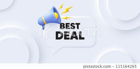 Best deal tag. Neumorphic 3d background with speech bubble. Special offer Sale sign. Advertising Discounts symbol. Best deal speech message. Banner with megaphone. Vector Best deal tag. Neumorphic 3d background with speech bubble. Special offer Sale sign. Advertising Discounts symbol. Best deal speech message. Banner with megaphone. Vector 115164265