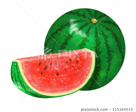 Realistic watermelon with one cut slice 115164533