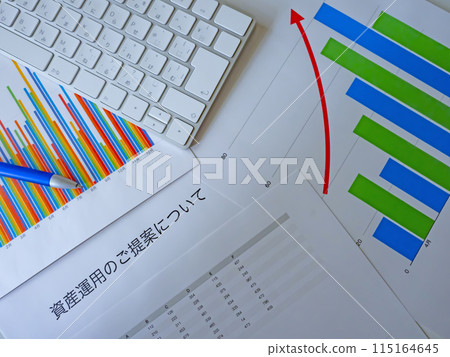 Graphs, documents and keyboard Graphs, documents and keyboard 115164645