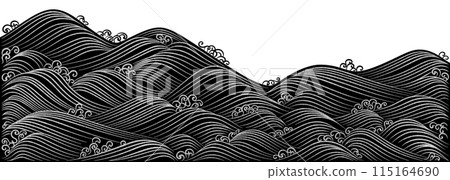 A flowing water pattern with swells drawn in silver foil, creating a Rinpa-style ocean design 115164690