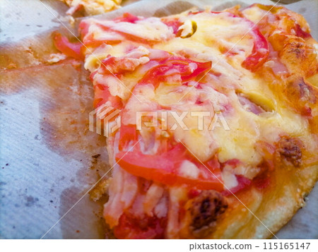 Ready pizza. Pizza with ham. 115165147