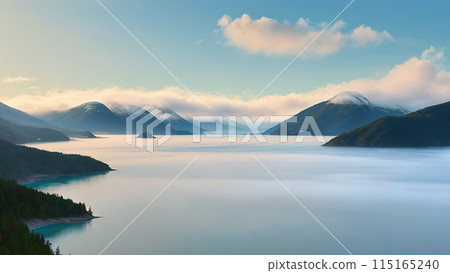 Mist lake panorama 115165240