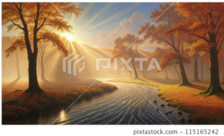 Forest river in the fall 115165242