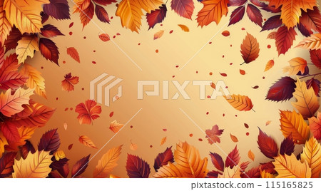 Vibrant Autumn Leaves Falling On A Gold Background 115165825