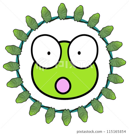 Illustration of a taro decorative frame and a tree frog's face Illustration of a taro decorative frame and a tree frog's face 115165854