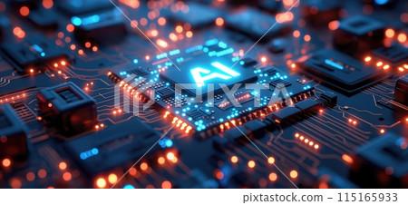 Artificial intelligence chip concept. AI optimized circuit board 115165933