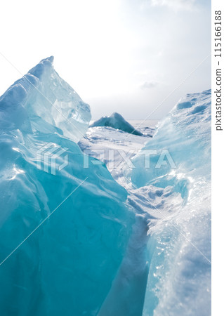 Pieces of crystal clear lake ice 115166188