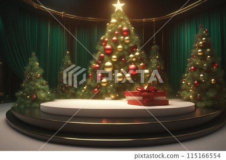 Christmas 3d scene with red and gold podium platform 115166554