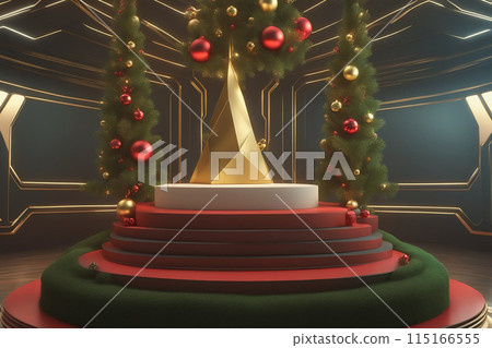 Christmas 3d scene with red and gold podium platform Christmas 3d scene with red and gold podium platform 115166555