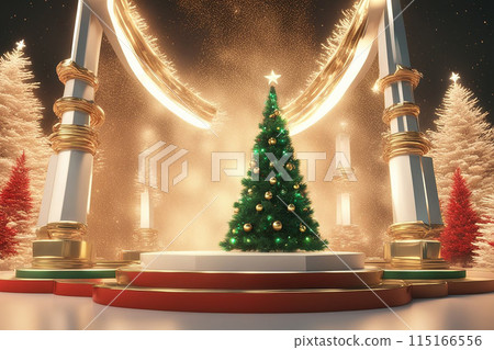 Christmas 3d scene with red and gold podium platform Christmas 3d scene with red and gold podium platform 115166556