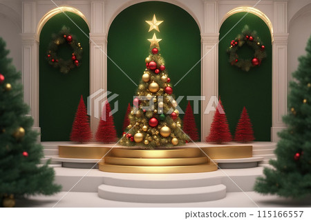 Christmas 3d scene with red and gold podium platform Christmas 3d scene with red and gold podium platform 115166557