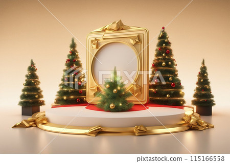 Christmas 3d scene with red and gold podium platform Christmas 3d scene with red and gold podium platform 115166558