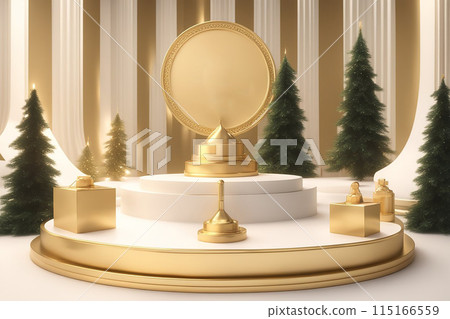Christmas 3d scene with red and gold podium platform Christmas 3d scene with red and gold podium platform 115166559
