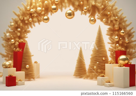 Christmas 3d scene with red and gold podium platform 115166560