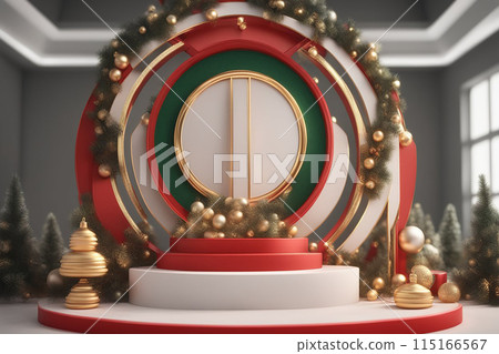 Christmas 3d scene with red and gold podium platform Christmas 3d scene with red and gold podium platform 115166567