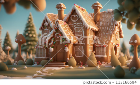 Handmade gingerbread house with candy, usually made at Christmas time Handmade gingerbread house with candy, usually made at Christmas time 115166594