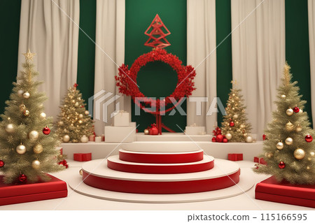 Christmas 3d scene with red and gold podium platform 115166595