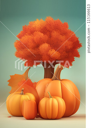 Thanksgiving scene with pumpkins Autumn background with copy space. Banner 115166613