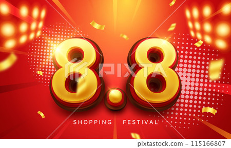 8.8 discounts from famous brands, text for Marketing Banner Vector illustration 8.8 discounts from famous brands, text for Marketing Banner Vector illustration 115166807