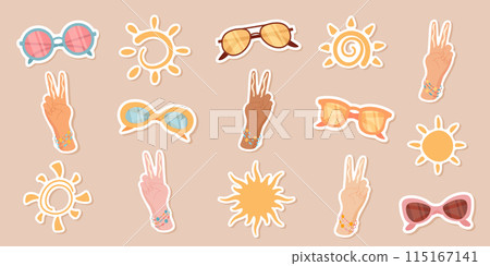 Sunscreen collection with sunglasses hands and sun symbols, isolated uv block sticker set and summer sun glasses, woman hands with two finger rule apply sun protection cream or spf cosmetic product. Sunscreen collection with sunglasses hands and sun symbols, isolated uv block sticker set and summer sun glasses, woman hands with two finger rule apply sun protection cream or spf cosmetic product. 115167141