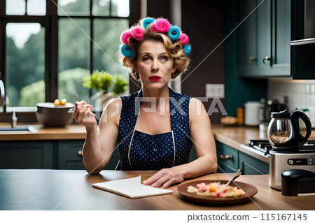 housewife smell and show cookies on oven tray housewife smell and show cookies on oven tray 115167145