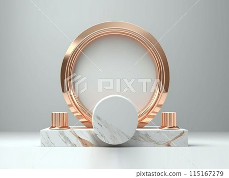 Roman podium white for cosmetic product on background granite white. 3d rendering 115167279