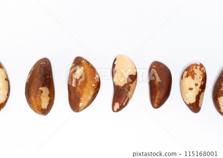 Close-up of Brazil nuts on white background top view. 115168001