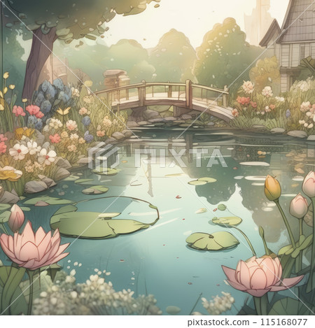 pond and flowers 115168077