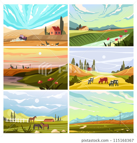 Scenic Rural Landscapes Collection vector 115168367
