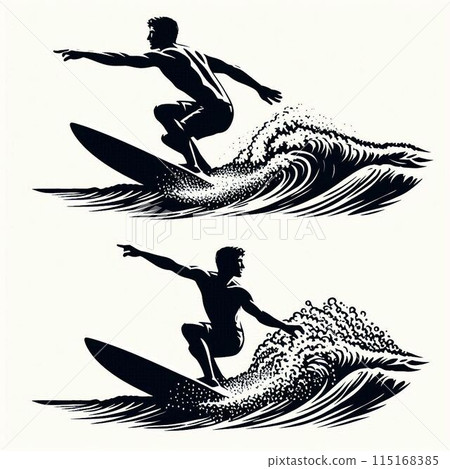 Silhouette of a man surfing in the ocean 115168385